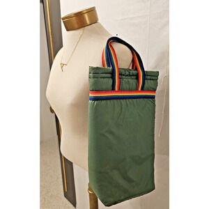 Vintage 70s 80s Insulated Bag Green Rainbow Handle San Francisco Goldrush 16"